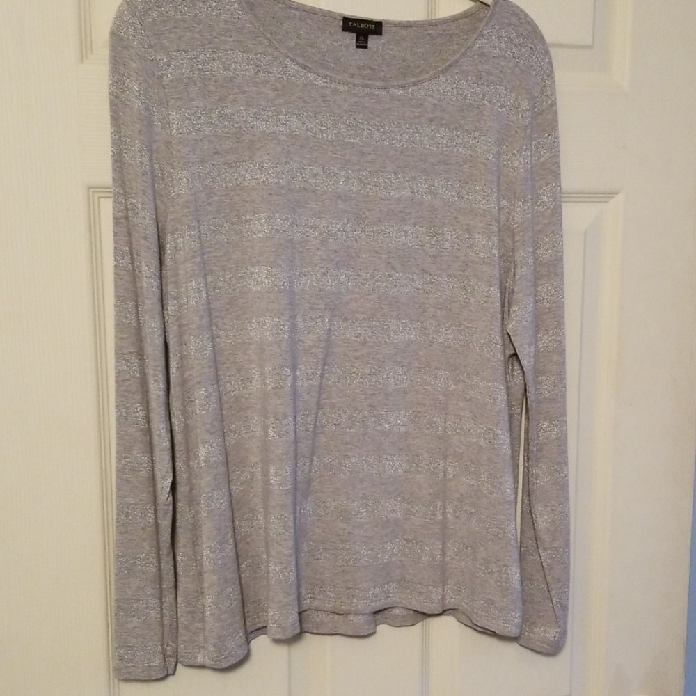 Talbots top XL in gray & grey shimmer stripe.